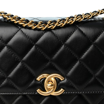 Quilted Calfskin Flap Shoulder Bag - Black