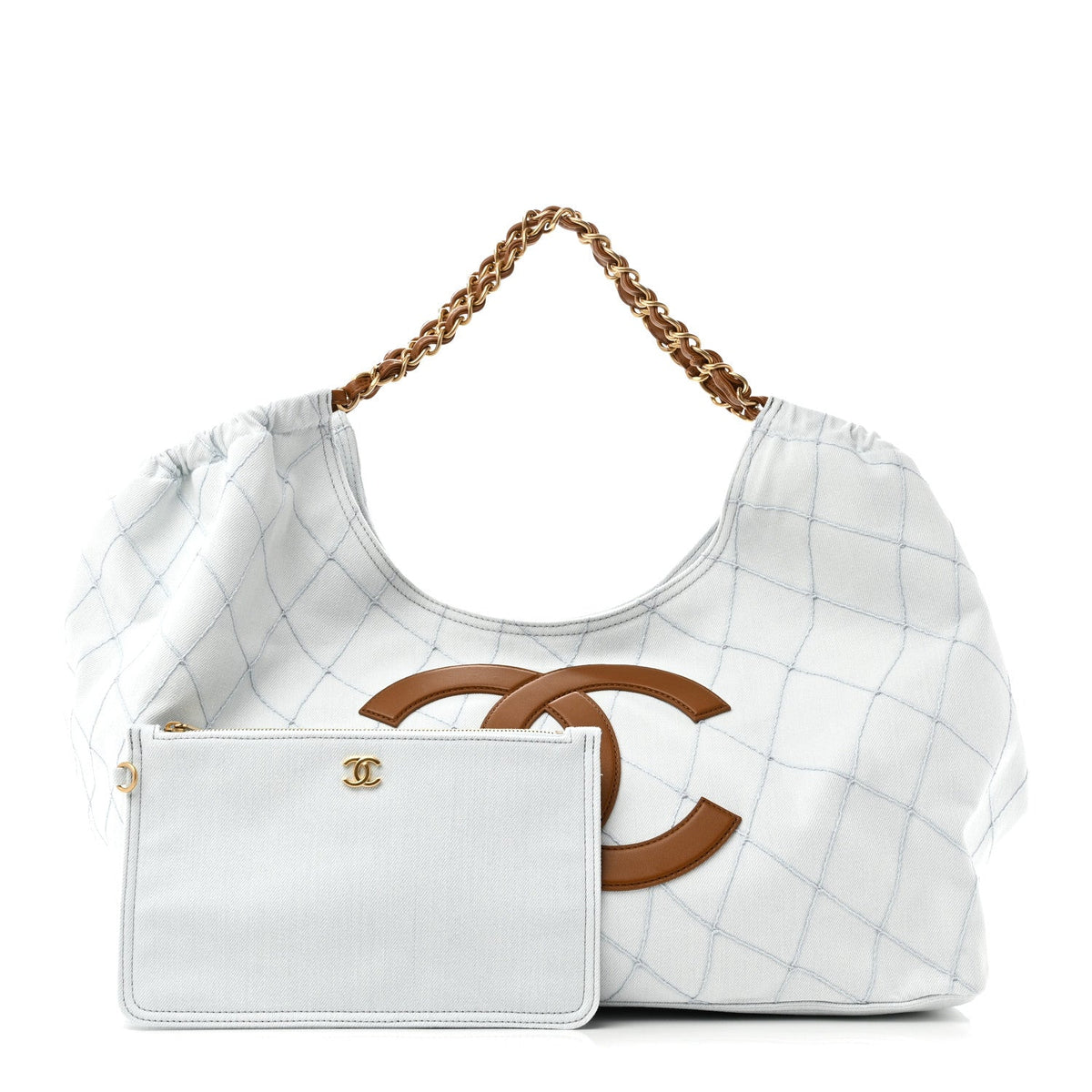 Small Quilted Calfskin Tote Bag - Light Blue
