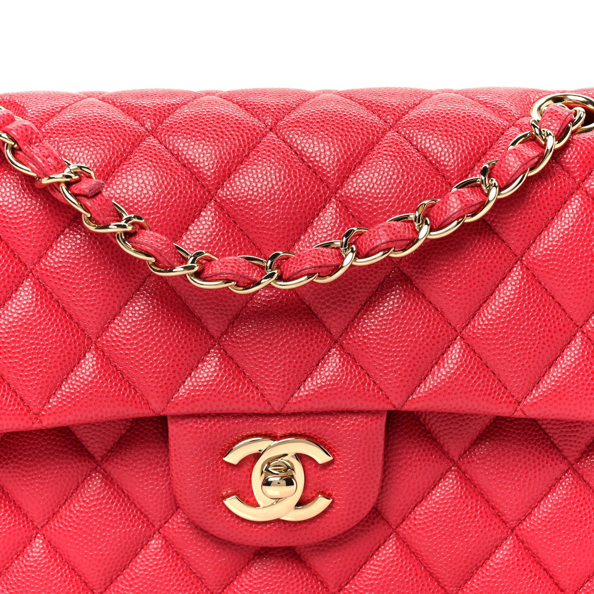Small Quilted Caviar Flap Shoulder Bag - Pink