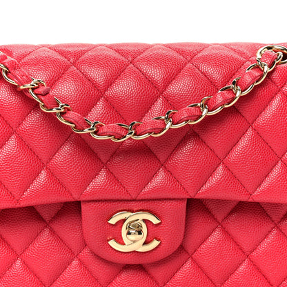 Small Quilted Caviar Flap Shoulder Bag - Pink