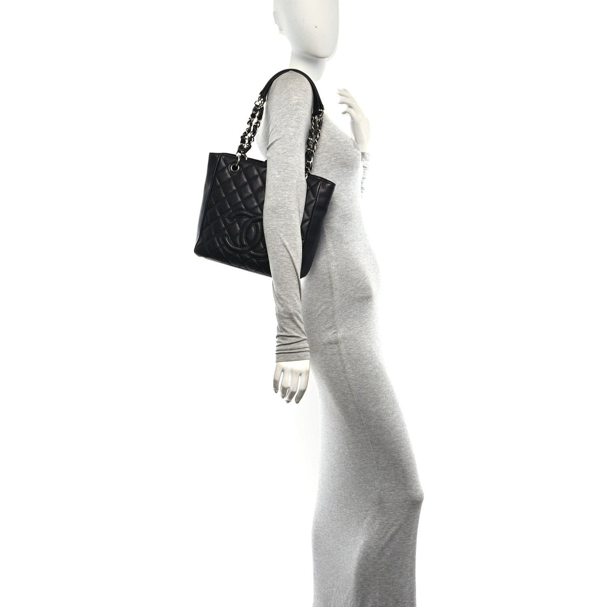 Quilted Caviar Tote Bag - Black