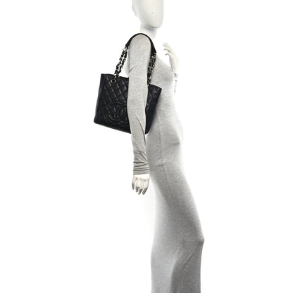 Quilted Caviar Tote Bag - Black