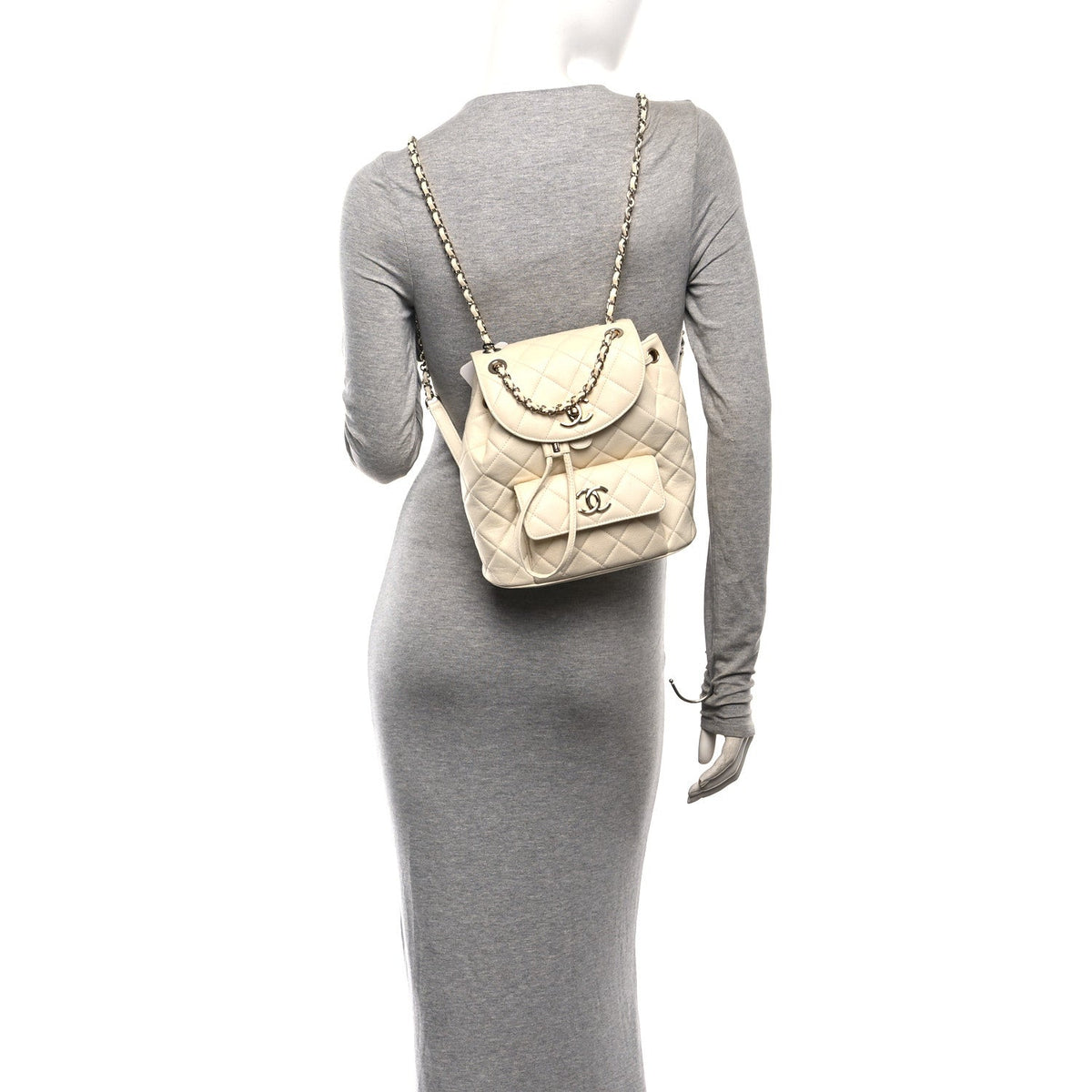 Quilted Caviar Backpack - White