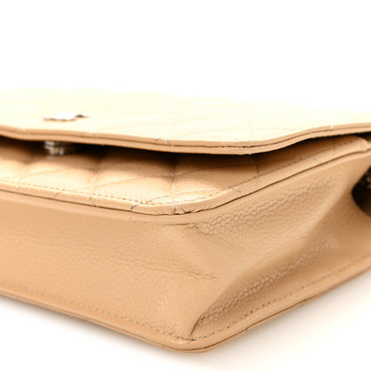 Quilted Caviar Wallet Bag - Beige