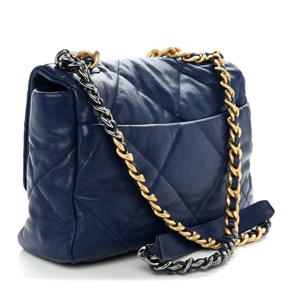 Large Quilted Goatskin Flap Shoulder Bag - Blue