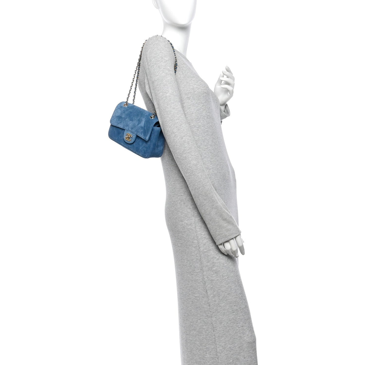 Mini Calfskin Suede Flap Shoulder Bag - Blue