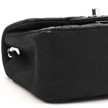 Mini Quilted Caviar Flap Shoulder Bag - Black