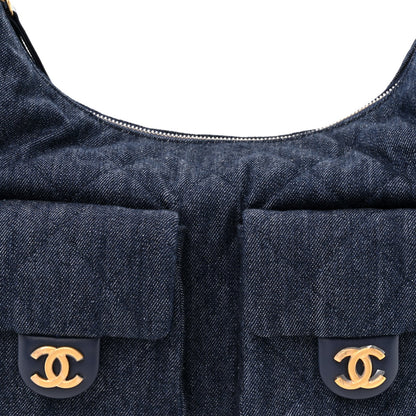 Large Quilted Hobo Bag - Blue