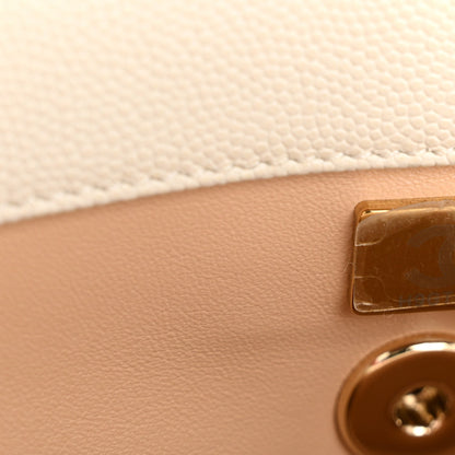 Mini Quilted Caviar Flap Shoulder Bag - White