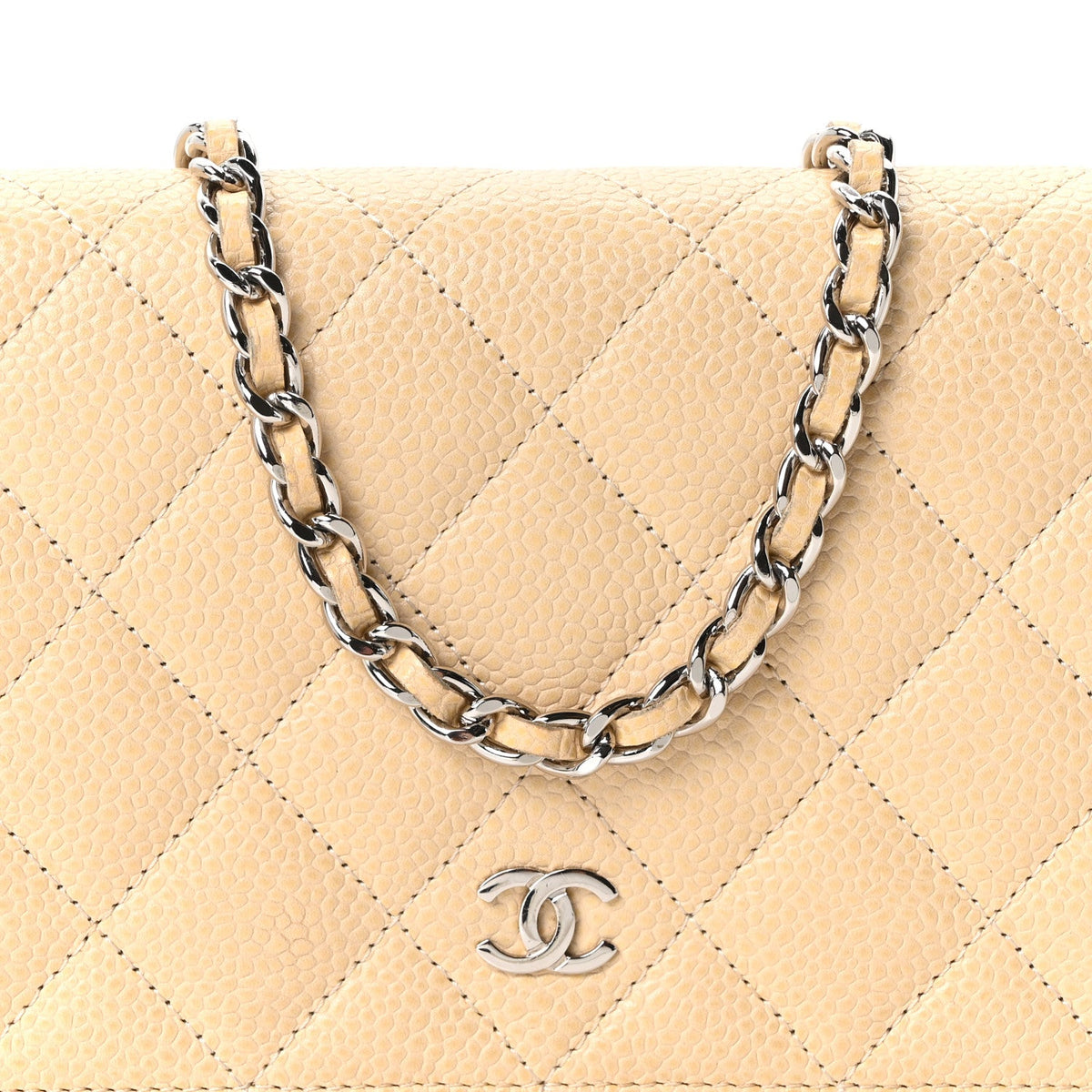Quilted Caviar Wallet Bag - Beige