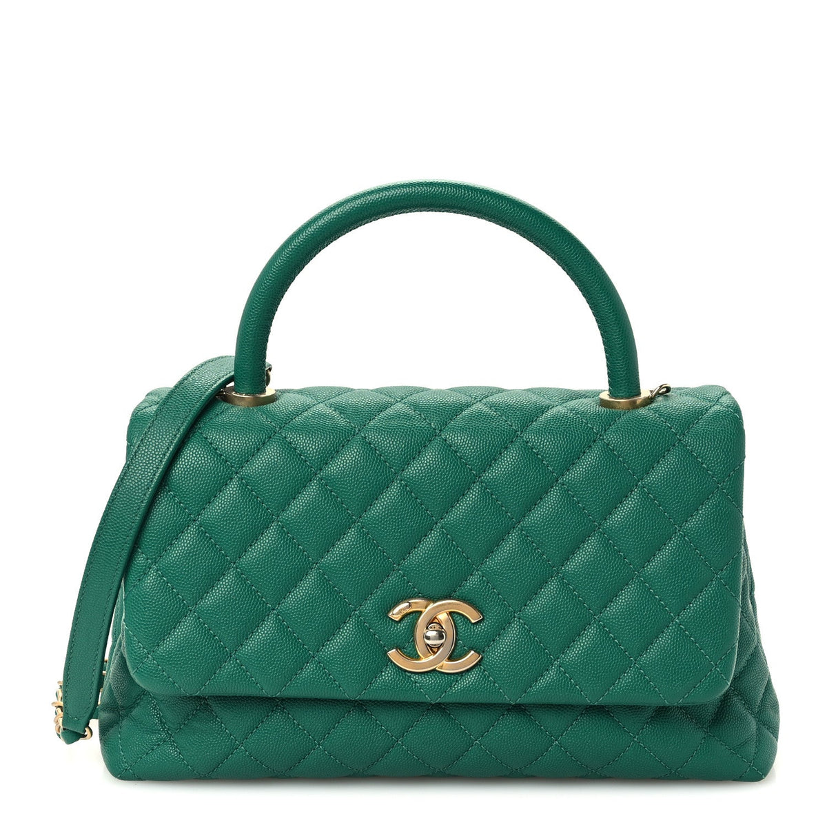 Small Quilted Caviar Flap Shoulder Bag - Green