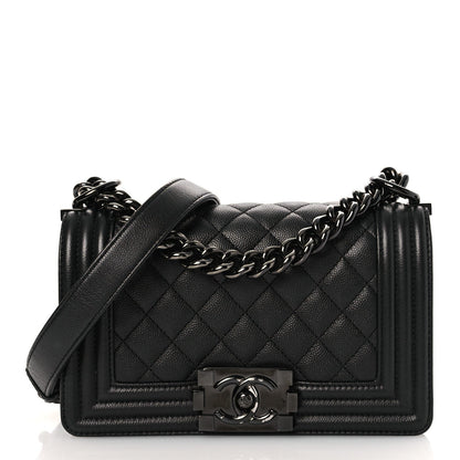 Small Quilted Caviar Flap Shoulder Bag - Black