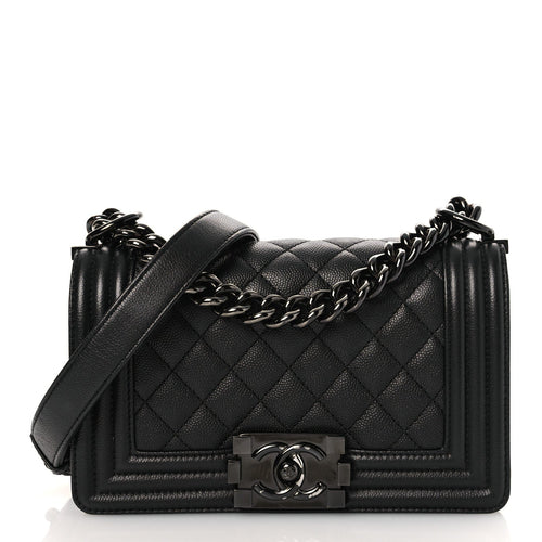 Small Quilted Caviar Flap Shoulder Bag - Black