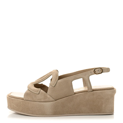 Suede Calfskin Platform CC Sandals Dark Beige