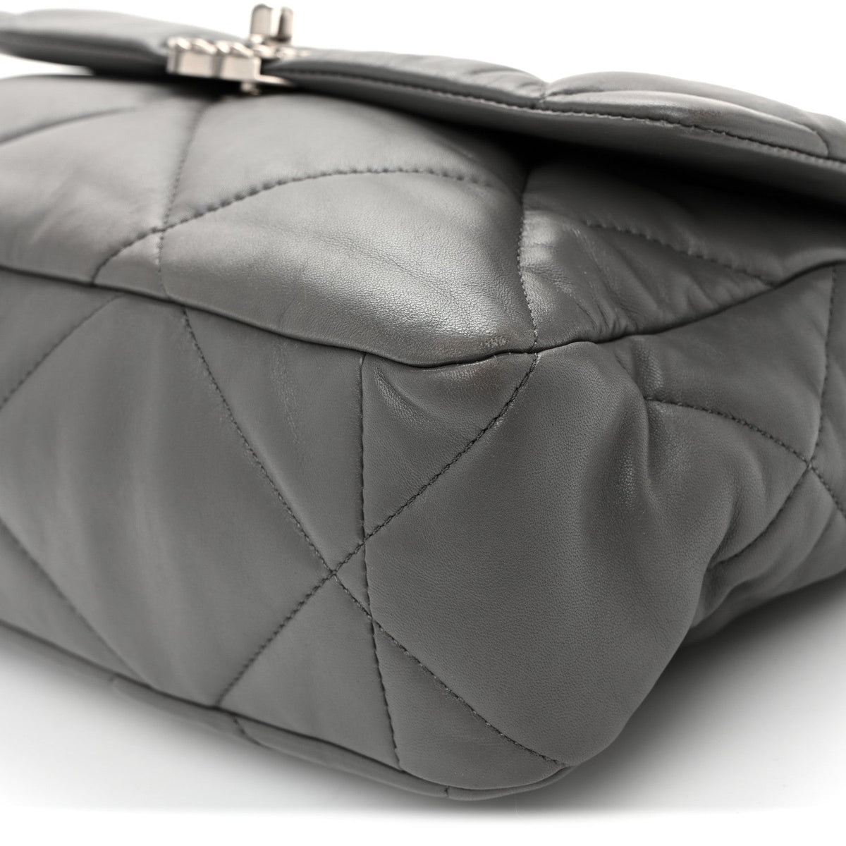 Large Quilted Lambskin Flap Shoulder Bag - Grey