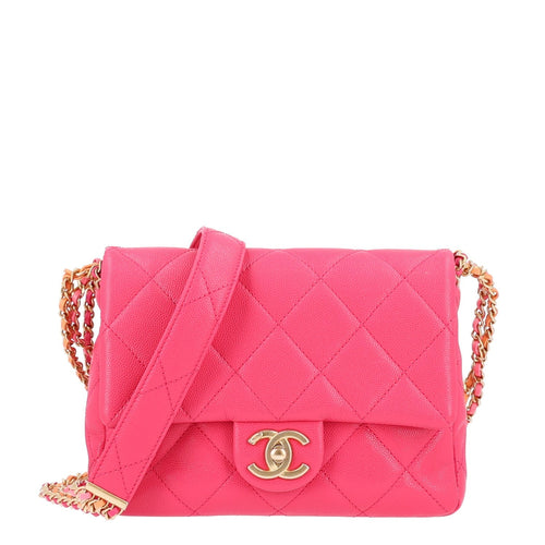 Mini Quilted Caviar Flap Shoulder Bag - Pink