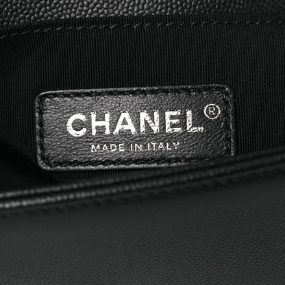 Small Quilted Caviar Flap Shoulder Bag - Black