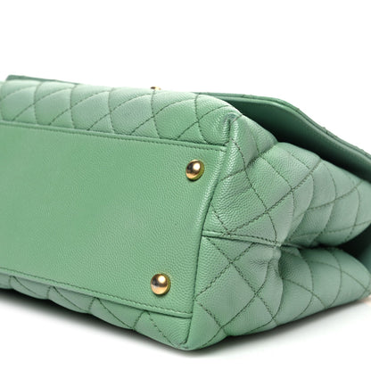 Small Quilted Caviar Flap Shoulder Bag - Light Green