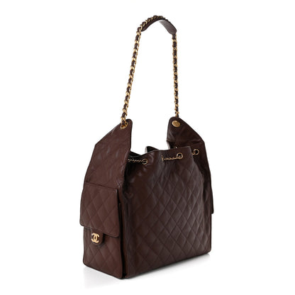 Medium Quilted Caviar Handbag - Brown