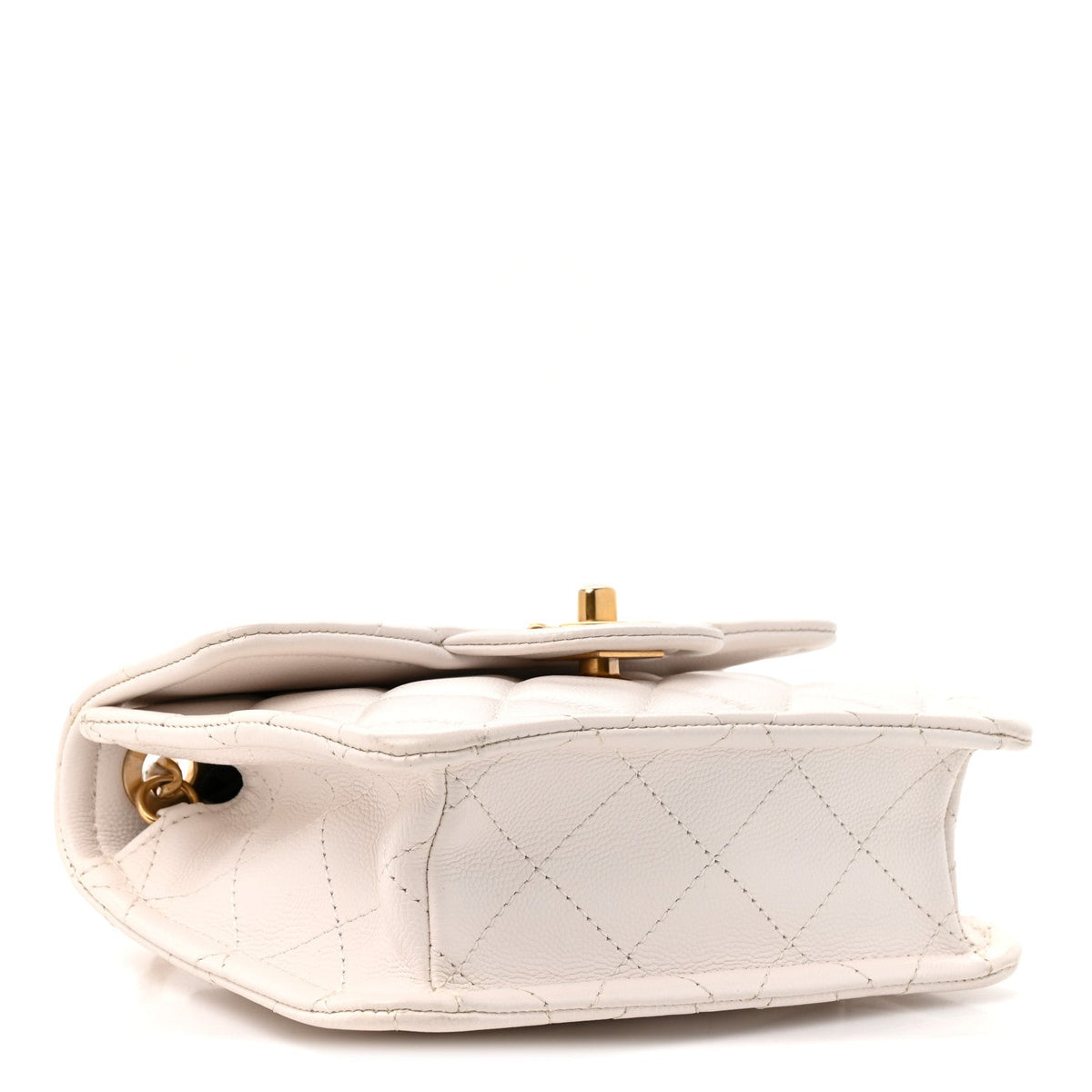 Mini Quilted Caviar Flap Shoulder Bag - White
