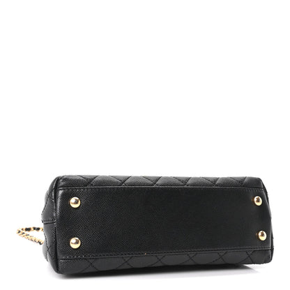 Mini Quilted Caviar Flap Shoulder Bag - Black