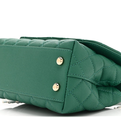 Mini Quilted Caviar Flap Shoulder Bag - Green
