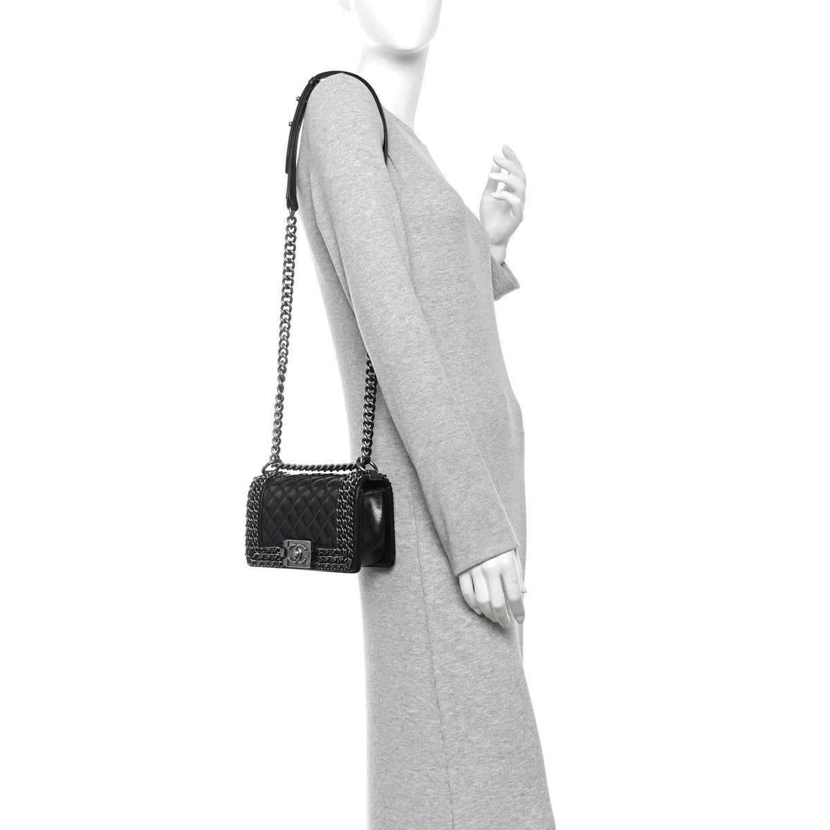 Small Quilted Calfskin Flap Shoulder Bag - Black
