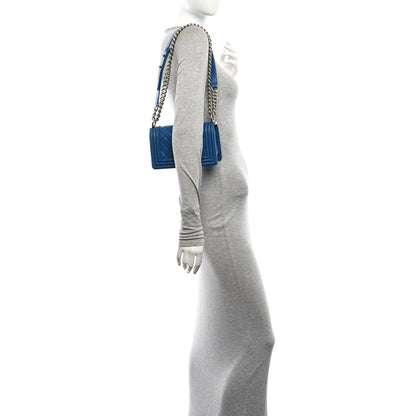 Small Quilted Caviar Flap Shoulder Bag - Blue