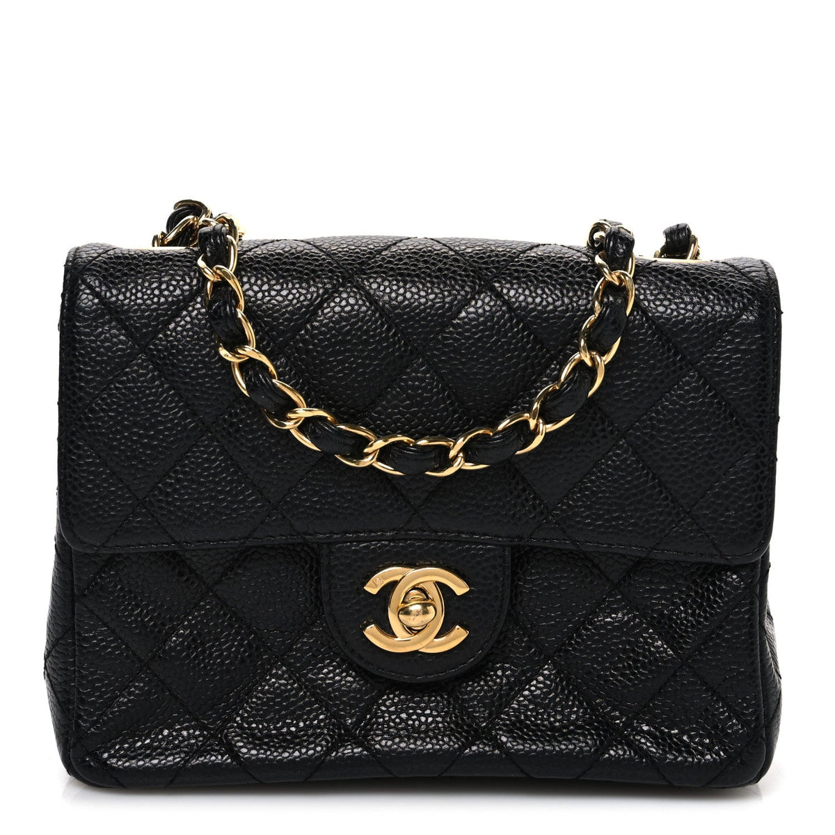 Mini Quilted Caviar Flap Shoulder Bag - Black