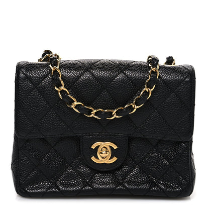 Mini Quilted Caviar Flap Shoulder Bag - Black
