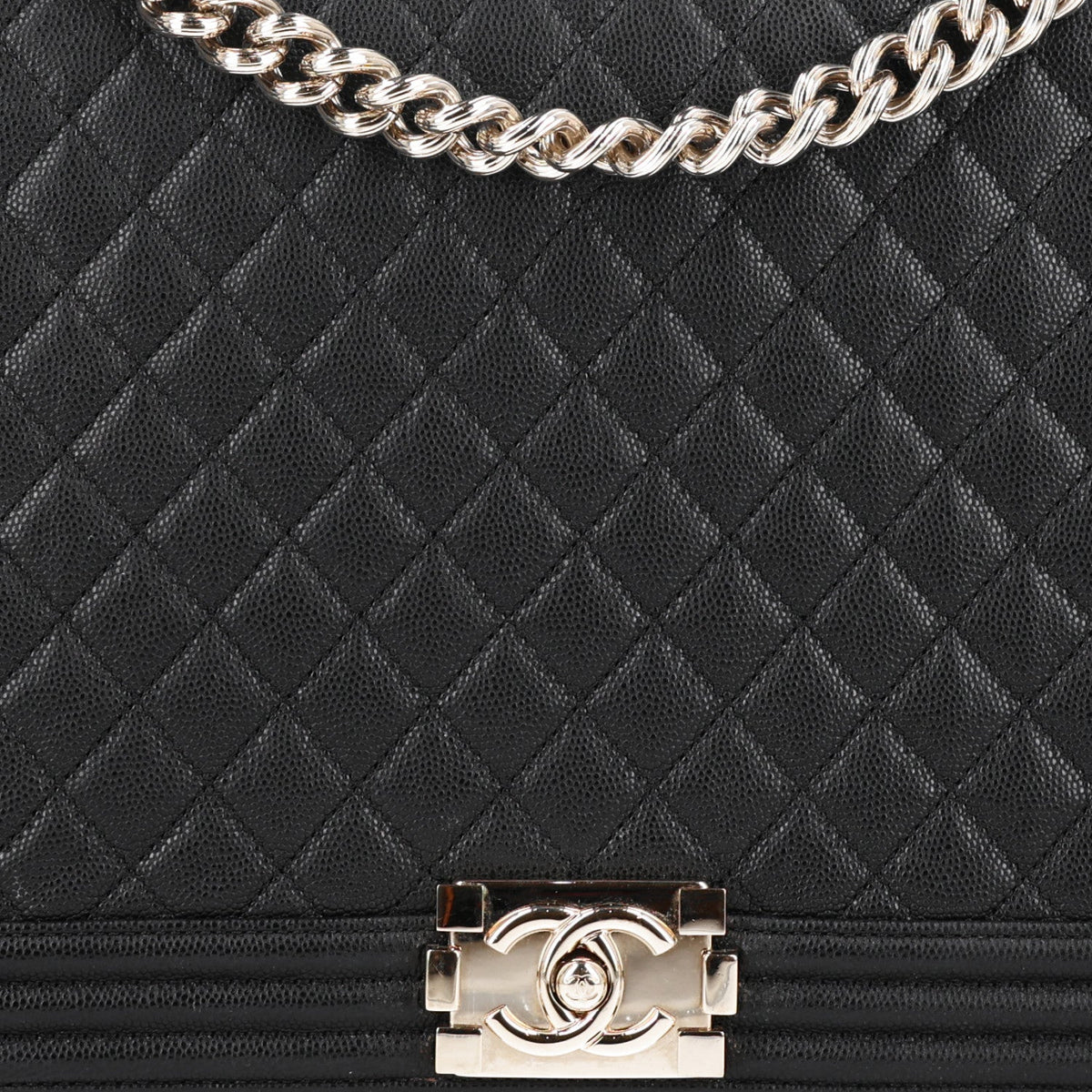 Large Quilted Caviar Flap Shoulder Bag - Black