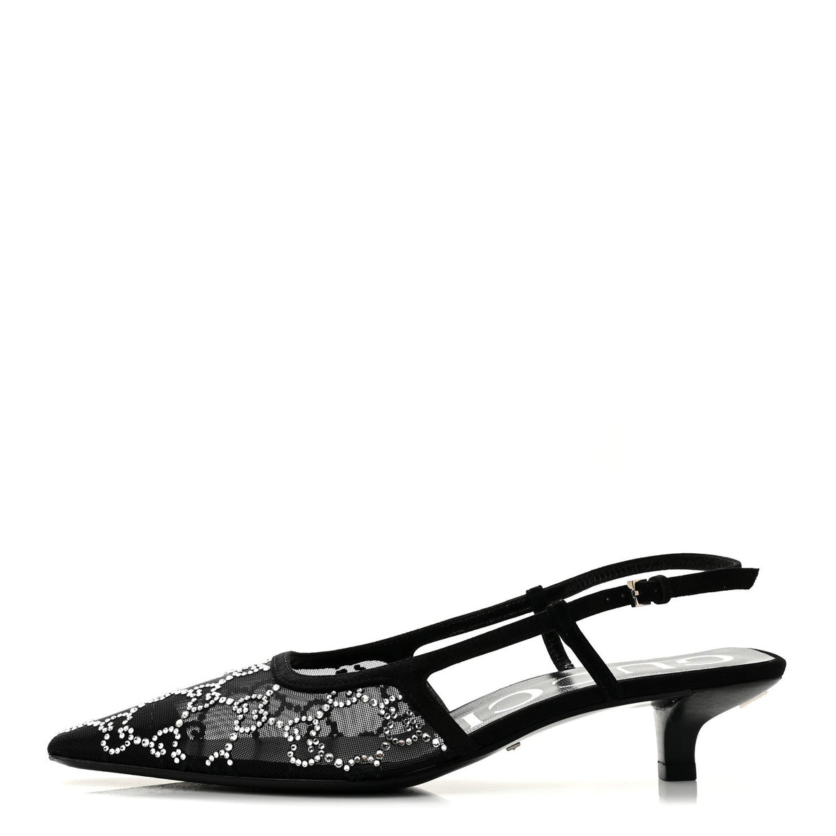 Suede Mesh Crystal GG Monogram Slingback Pumps Black