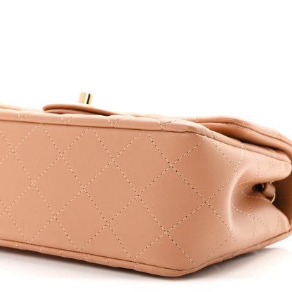 Mini Quilted Lambskin Flap Shoulder Bag - Tan