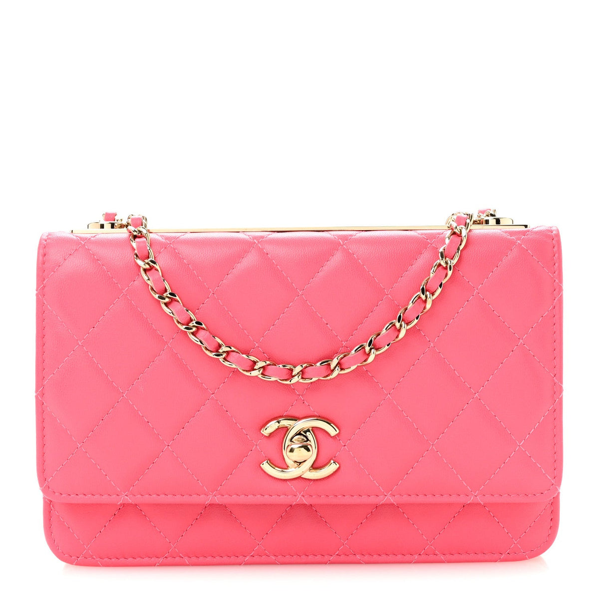 Quilted Lambskin Wallet Bag - Pink