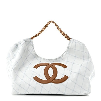 Small Quilted Calfskin Tote Bag - Light Blue