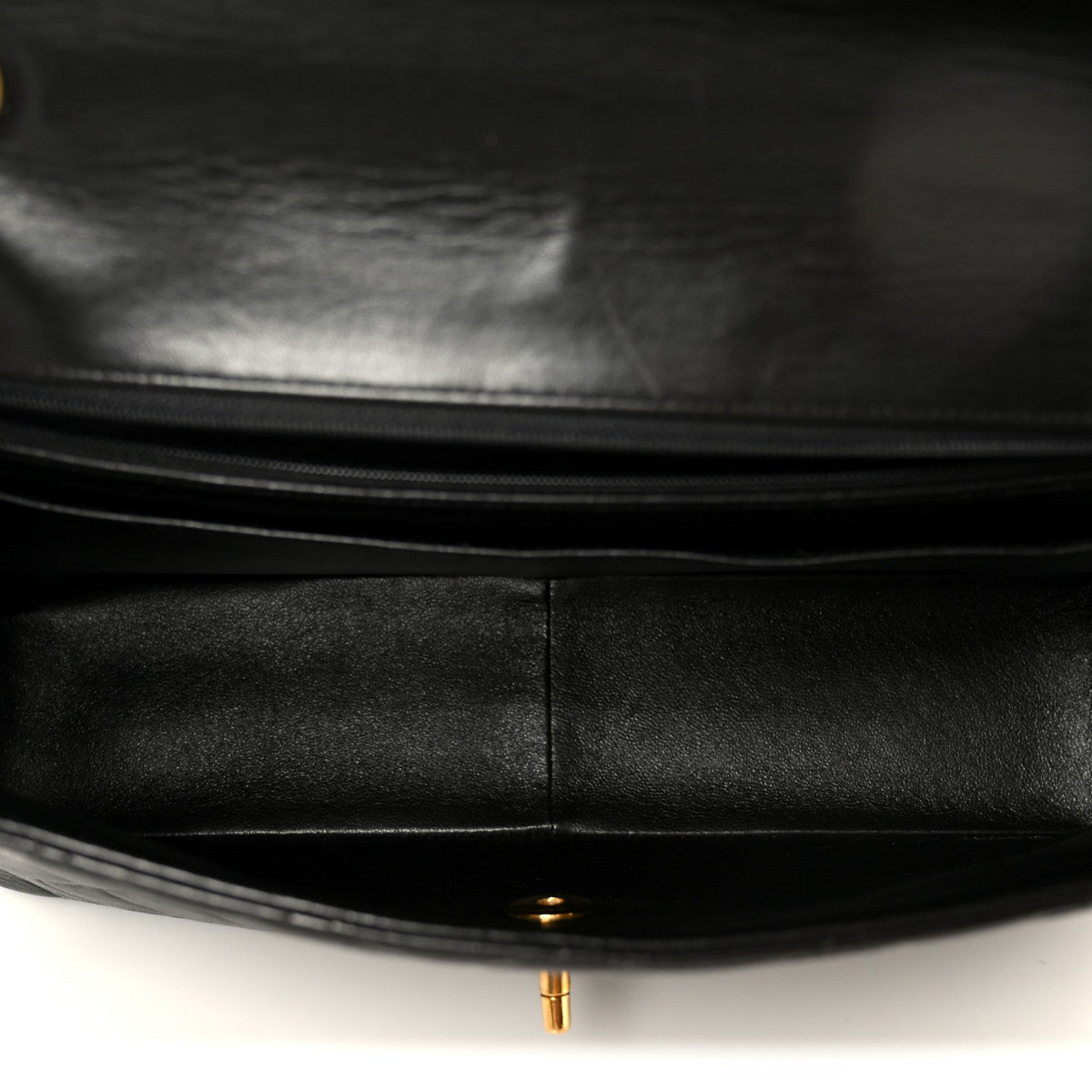 Quilted Lambskin Flap Shoulder Bag - Black
