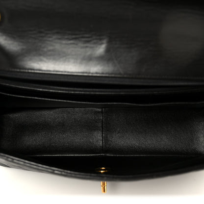Quilted Lambskin Flap Shoulder Bag - Black