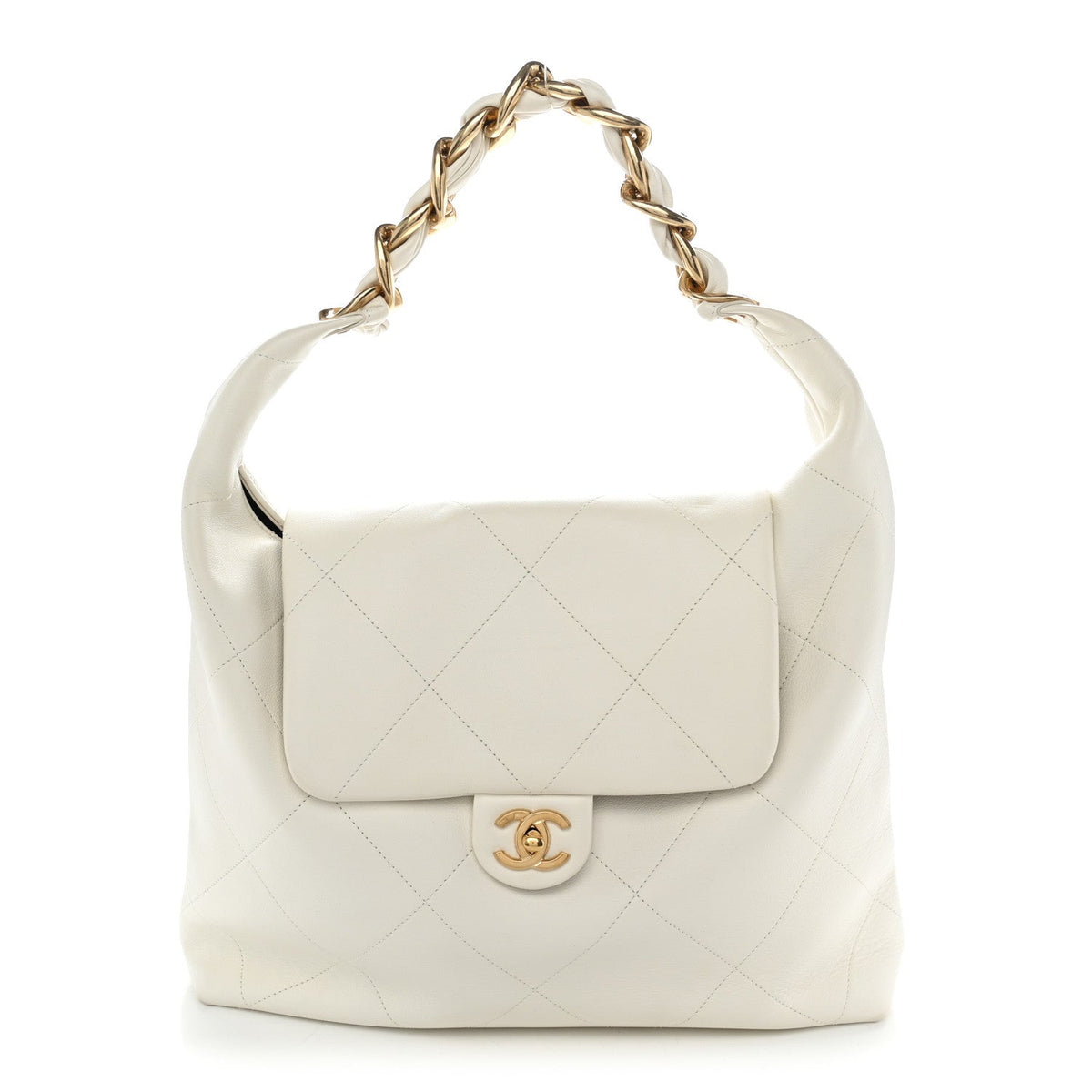Small Quilted Calfskin Hobo Bag - White