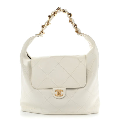 Small Quilted Calfskin Hobo Bag - White