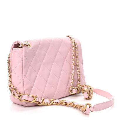 Medium Quilted Caviar Flap Shoulder Bag - Pink
