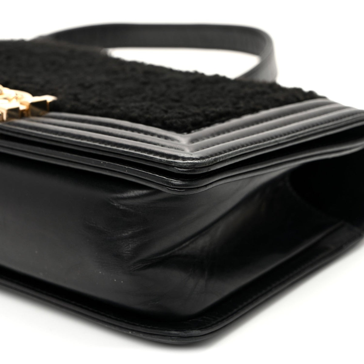 Medium Shearling Sheepskin Flap Shoulder Bag - Black