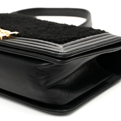 Medium Shearling Sheepskin Flap Shoulder Bag - Black