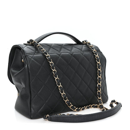 Large Quilted Caviar Flap Shoulder Bag - Black