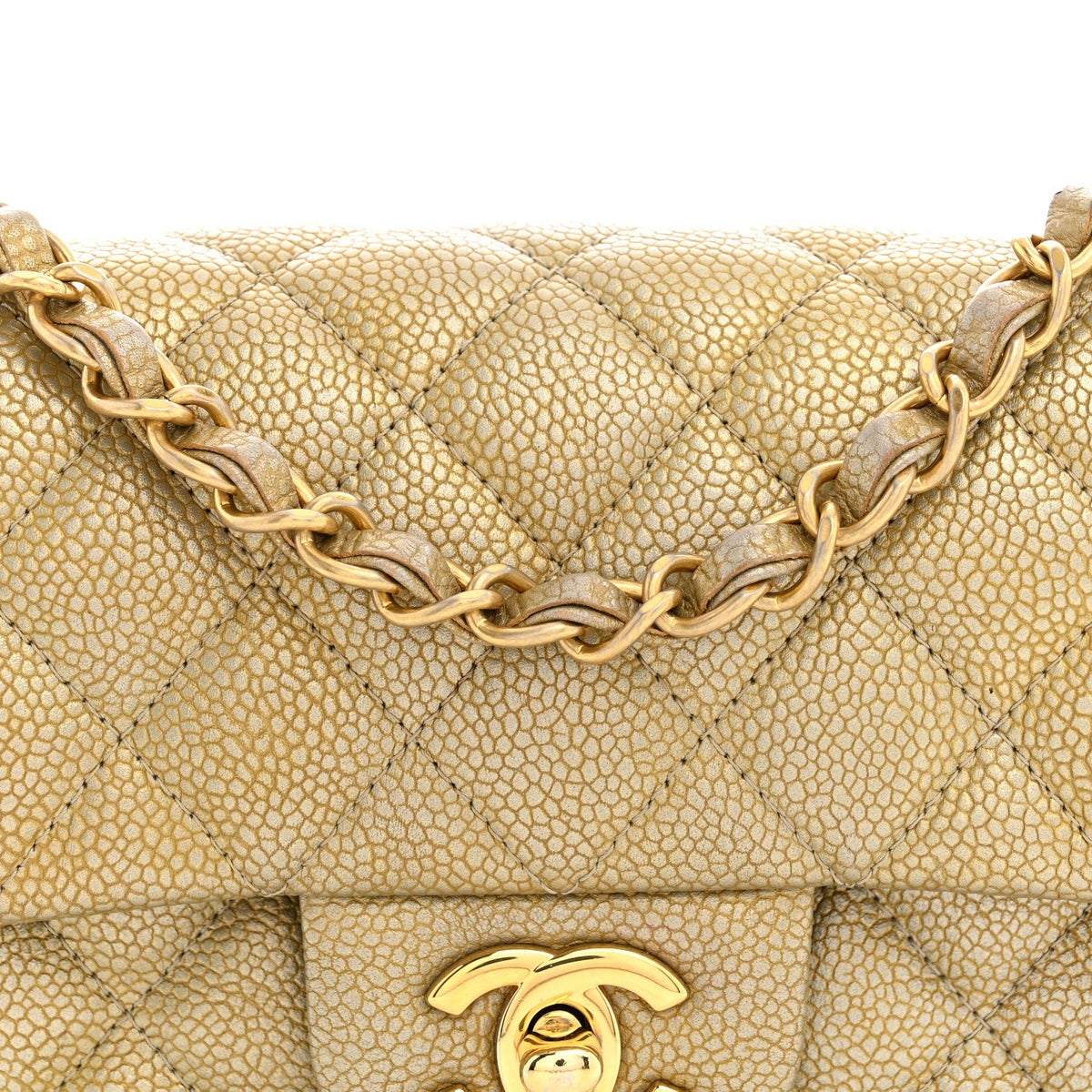 Mini Quilted Caviar Flap Shoulder Bag - Tan