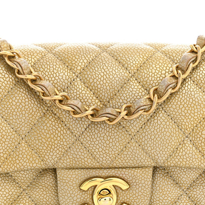 Mini Quilted Caviar Flap Shoulder Bag - Tan