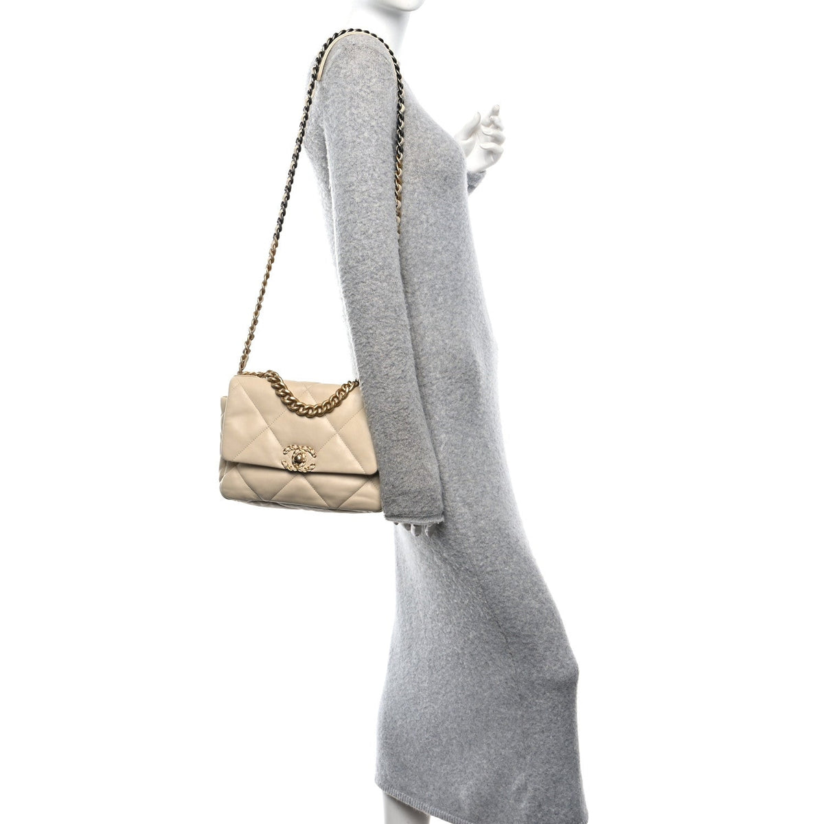 Medium Quilted Lambskin Flap Shoulder Bag - Beige