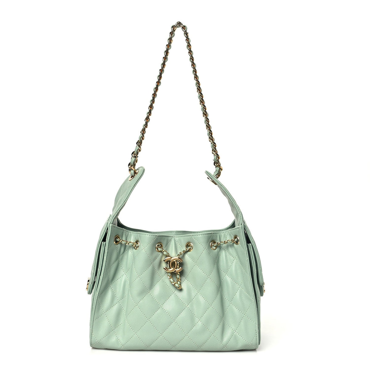 Small Quilted Caviar Handbag - Light Green