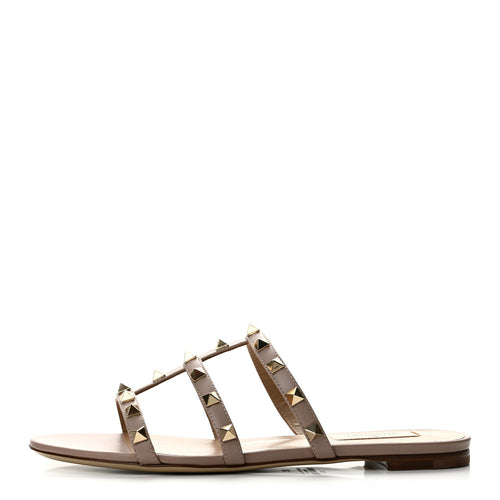 Garavanicalfskin Rockstud Caged Flat Slide Sandals Poudre