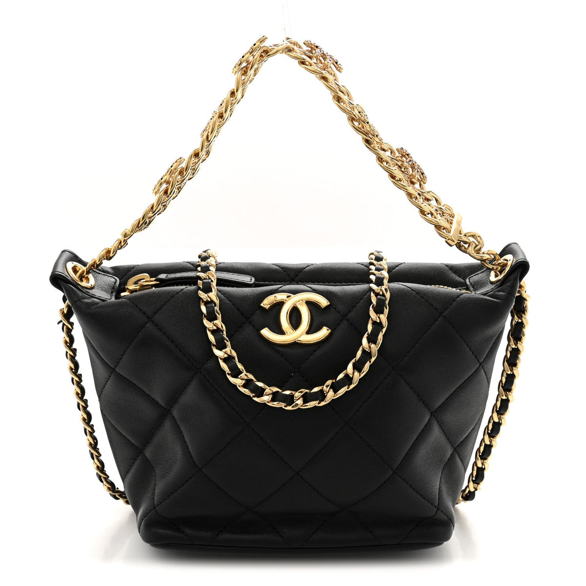 Small Quilted Lambskin Hobo Bag - Black