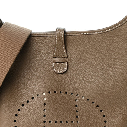 Taurillon Clemence Evelyne Iii Pm Etoupe Handbag